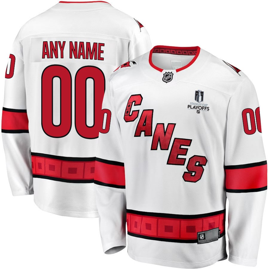 Carolina Hurricanes Stanley Cup 2023 Playoffs Patch Away Breakaway Custom Men Jersey – White