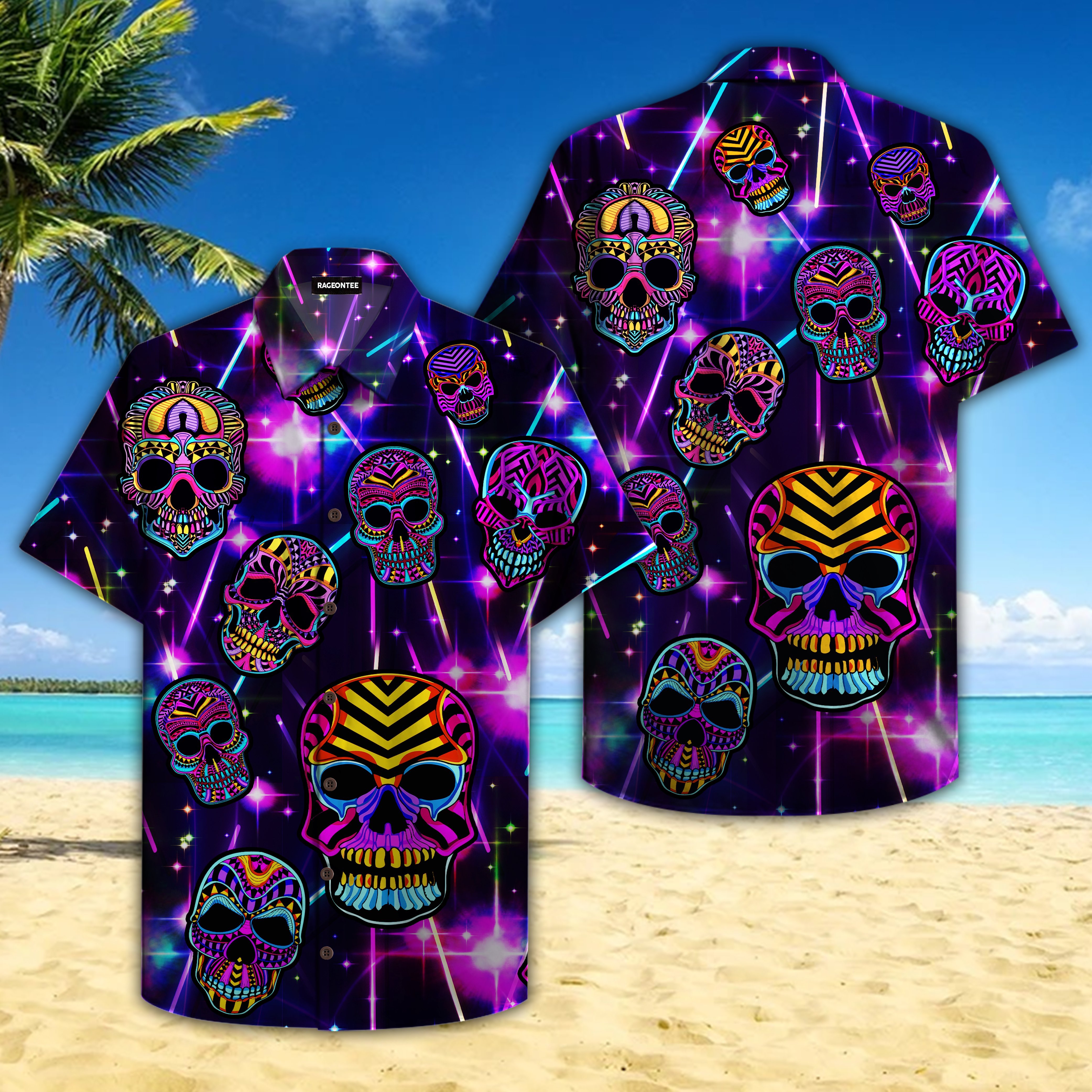 Skull Head Neon Hawaii Shirt Ha1921