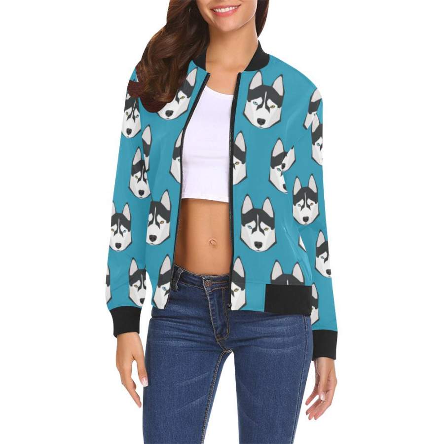 Husky All Over Print Bomber Jacket for Women