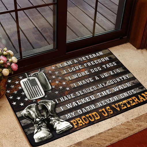 Us Veteran I Am A Veteran I Love Freedom I Wore Dog Tags I Have A Dd-214 I Have Served My Country I Walked The Walk My Oath Never Ends Proud Us Veteran, American Military Veteran Doormat, Doormat All Over Printed