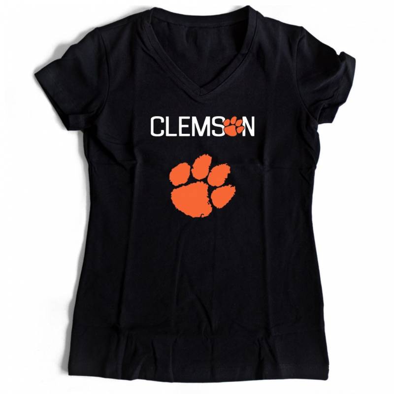 Clemson Tigers Tiger Paw Logo Women’s V-Neck Tee T-Shirt