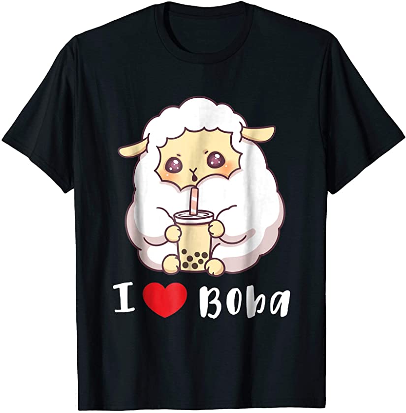 Sheep I Love Boba Bubble Milk Tea Funny Gift Cute T Shirt