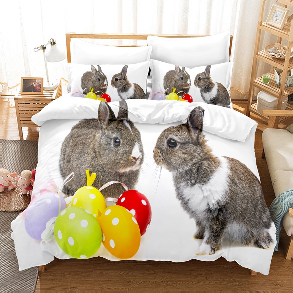 Cute Rabbit Bedding Sets Single Size Kids Duvet Cover And Pillowcase Set King Full Bed S Set Home Bedroom Set Queen