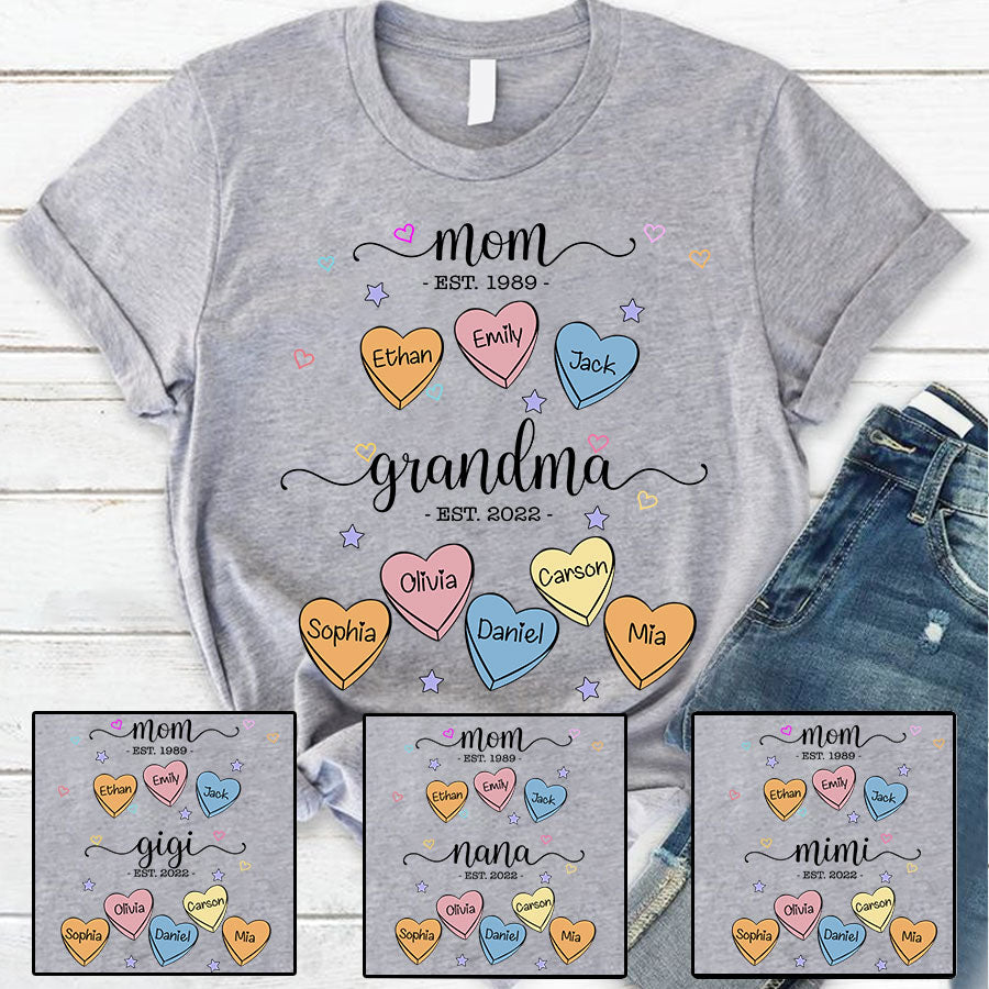 Mom Grandma Est Hearts Shirt