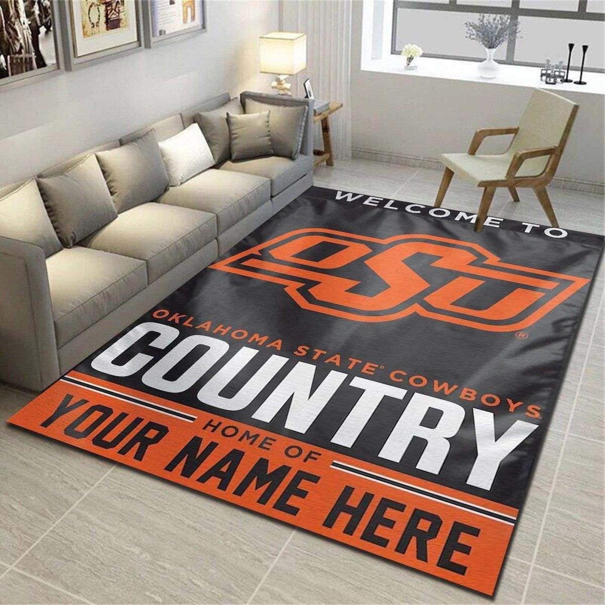 Oklahoma State Cowboys Personalized Rug, Team Living Room Bedroom Carpet, Customized Man Cave Floor Mat