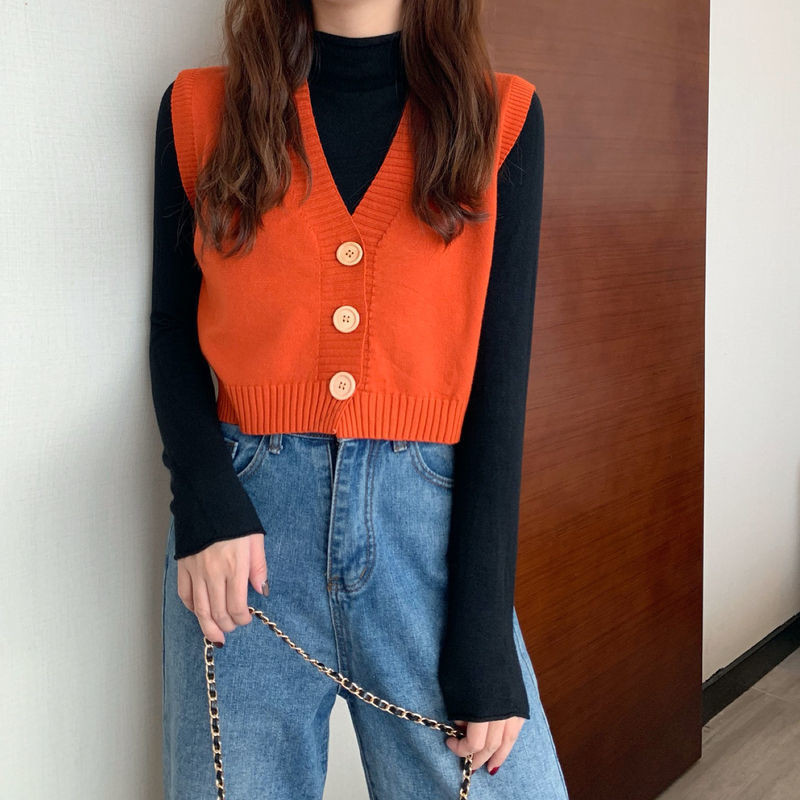 Sweater Vest Women Solid Crop Tops Fall Daily Streetwear Office Lady Elegant Korean Fashion Ins Chic Knitted Sweaters Vintage alx