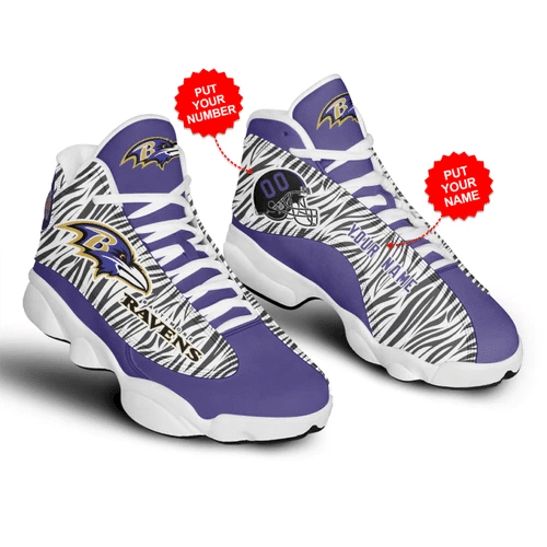 Zebra Skin Purple Themed Baltimore Ravens Football Personalized Air Jordan 13 Printing Shoes Sneaker