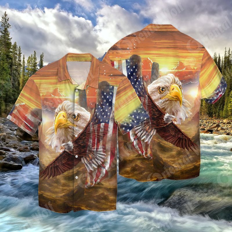 American Usa Flag Bald Eagle Full Print Hawaii Shirt Ha104070