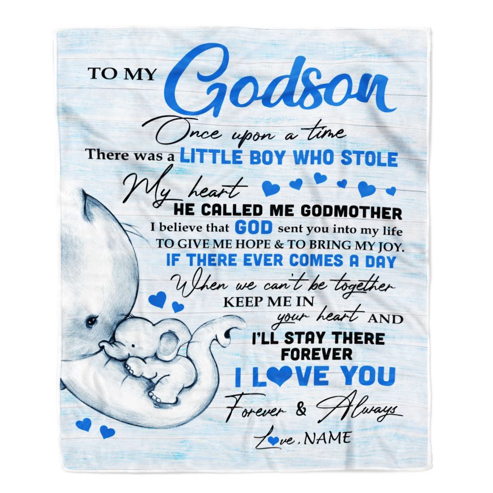 Personalized To My Godson Elephant Blanket From Godmother I’Ll Stay There Forever Godson Birthday Christmas Customized Bed Quilt Fleece Throw Blanket