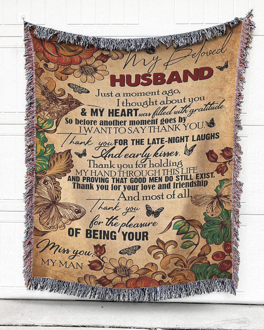 Woven Throw For Husband Wedding Anniversary Gift, My Beloved Husband, Cotton Blanket