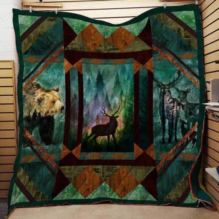 Wozoro Quilt Blanket Hunting Deer Forest Twin Queen King Size