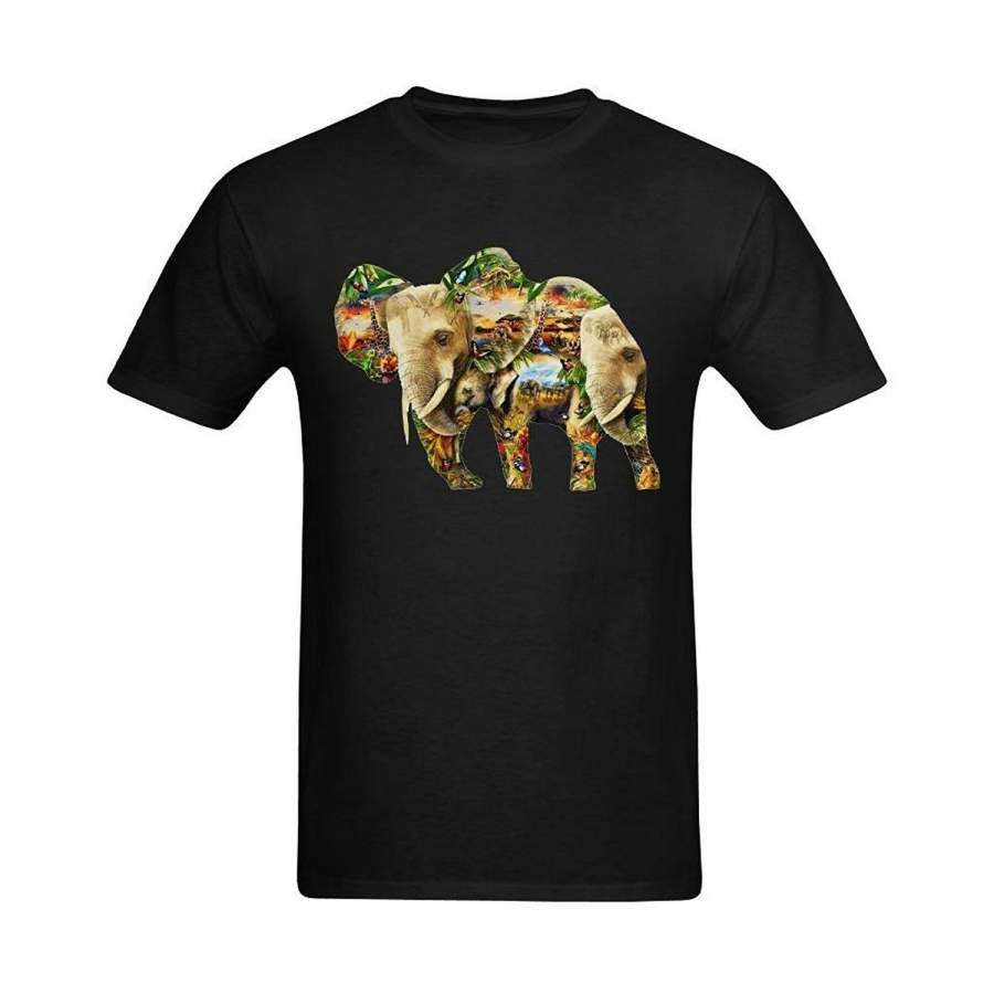 Men’s Colored Jigsaw Elephants Image Art T-Shirt Cheap fashion short sleeved T shirt