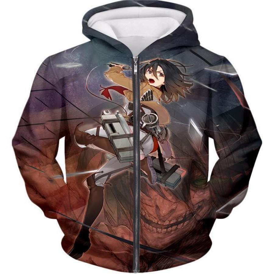 Attack On Titan Hoodie - Attack On Titan Super Skilled Soldier Mikasa Ackerman Ultimate Anime Action Zip Up Hoodie Animood Collections