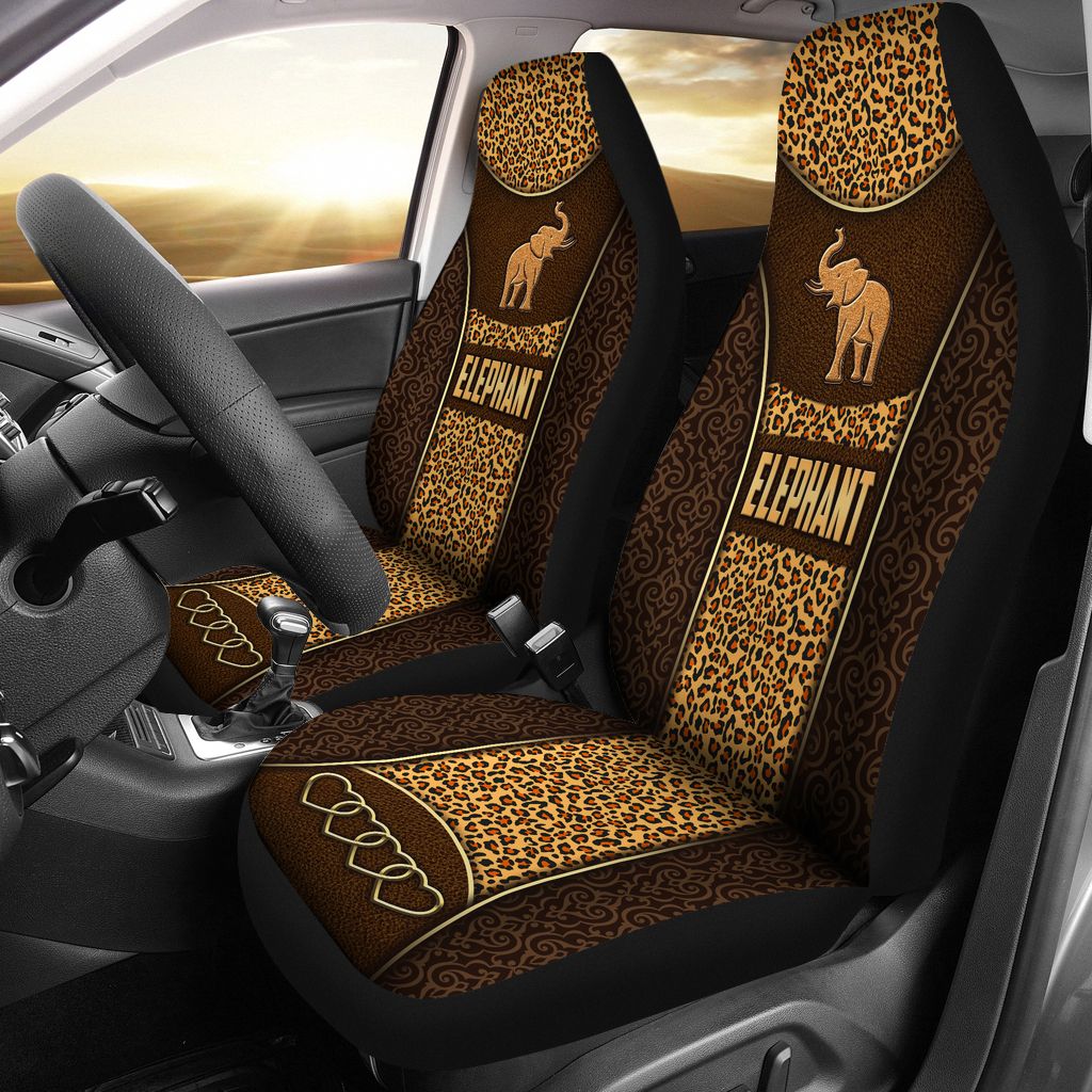 Elephant Vintage Classic Pattern Leopard Leather Texture Car Seat Covers, Seat Covers Full Set, Carseat Covers, Automotive Seat Covers