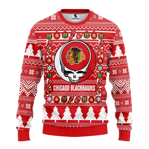 Chicago Blackhawks Grateful Dead Christmas Gift For Fan Ugly Wool Sweater Christmas