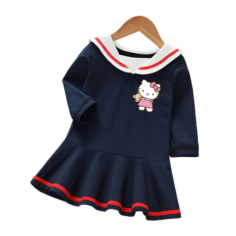 2022 New Children’s Clothing Spring Autumn Girls Long-Sleeved Dress Cartoon Occident College Style Skirt alx