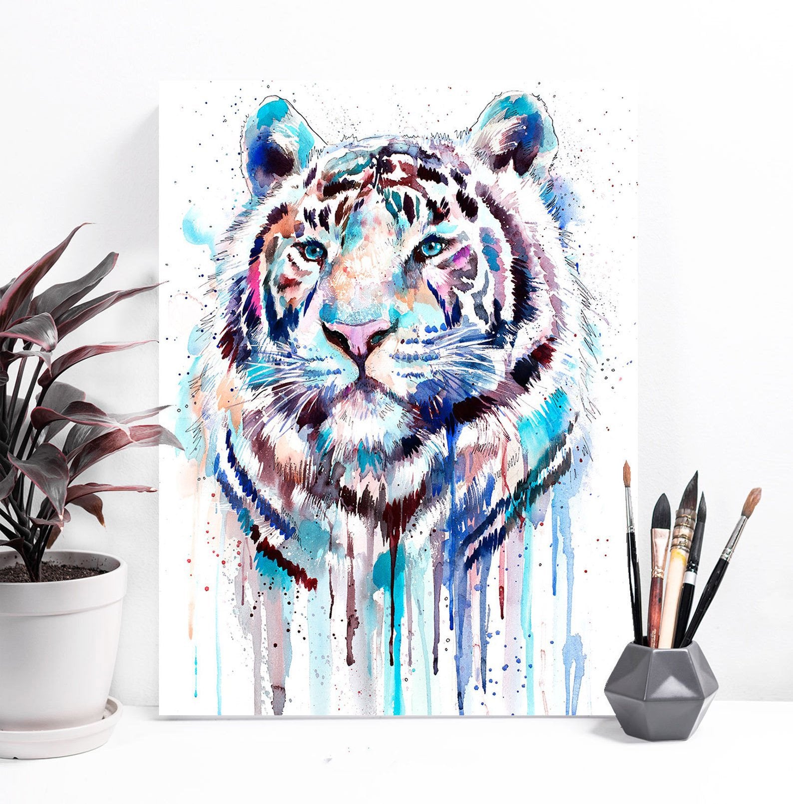 White Tiger Watercolor Painting Canvas And Poster, Wall Decor, Canvas Instructure Wall Art Print