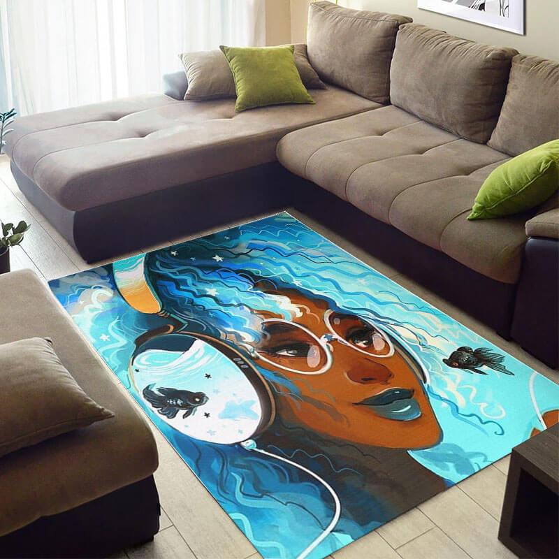 Trendy African Rug Beautiful African American Black Art Melanin Afro Girl African Design Floor Rug African Themed Home Decor BPS4045