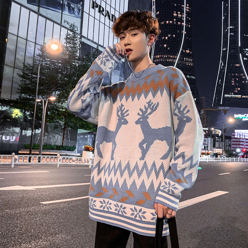 Christmas Sweater Men Autumn Turtleneck Pullover Gengar Spacious Print Patchwork Jumpers Warm Knit Oversized Ugly Sweater Unisex alx