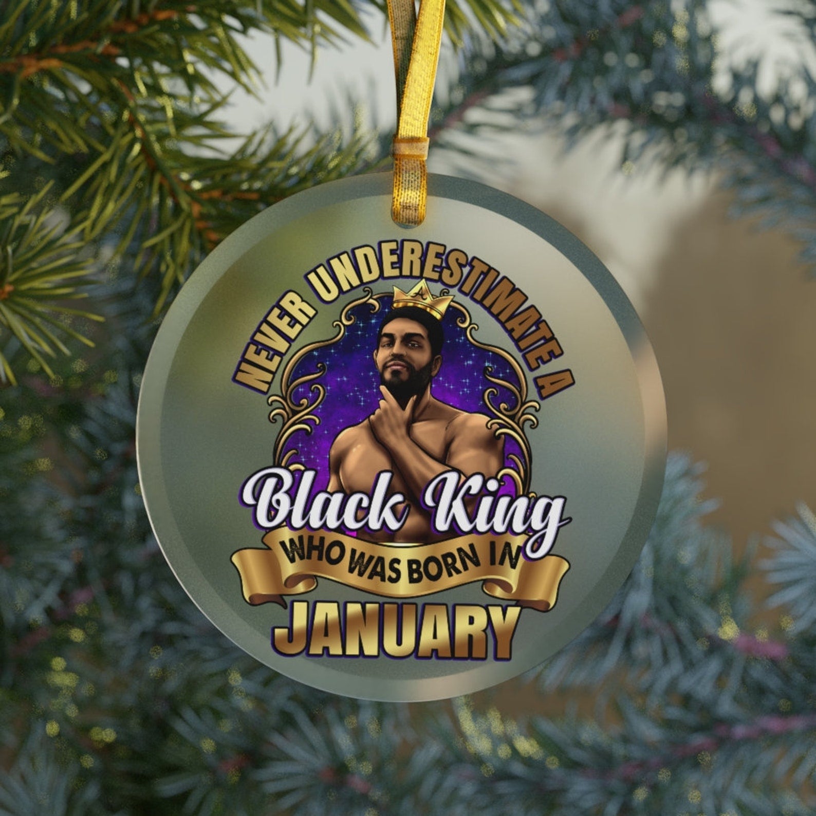 January Black King Glassblack Husbandblack Sonblack Boyfriendblack King Birthday Gifts For Black Men Holiday Dad Christmas Ornament