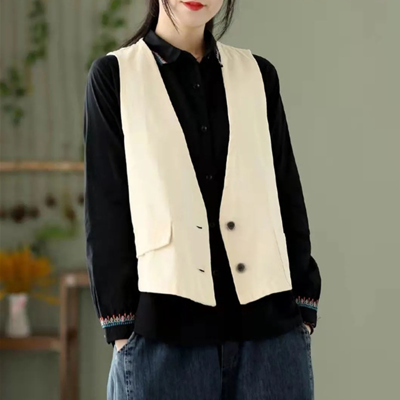 Women Vest 2022 New Summer Loose Waistcoat V-Neck Single Breasted Short Blazer Button Cardigan Casual Tops Outwear Female alx