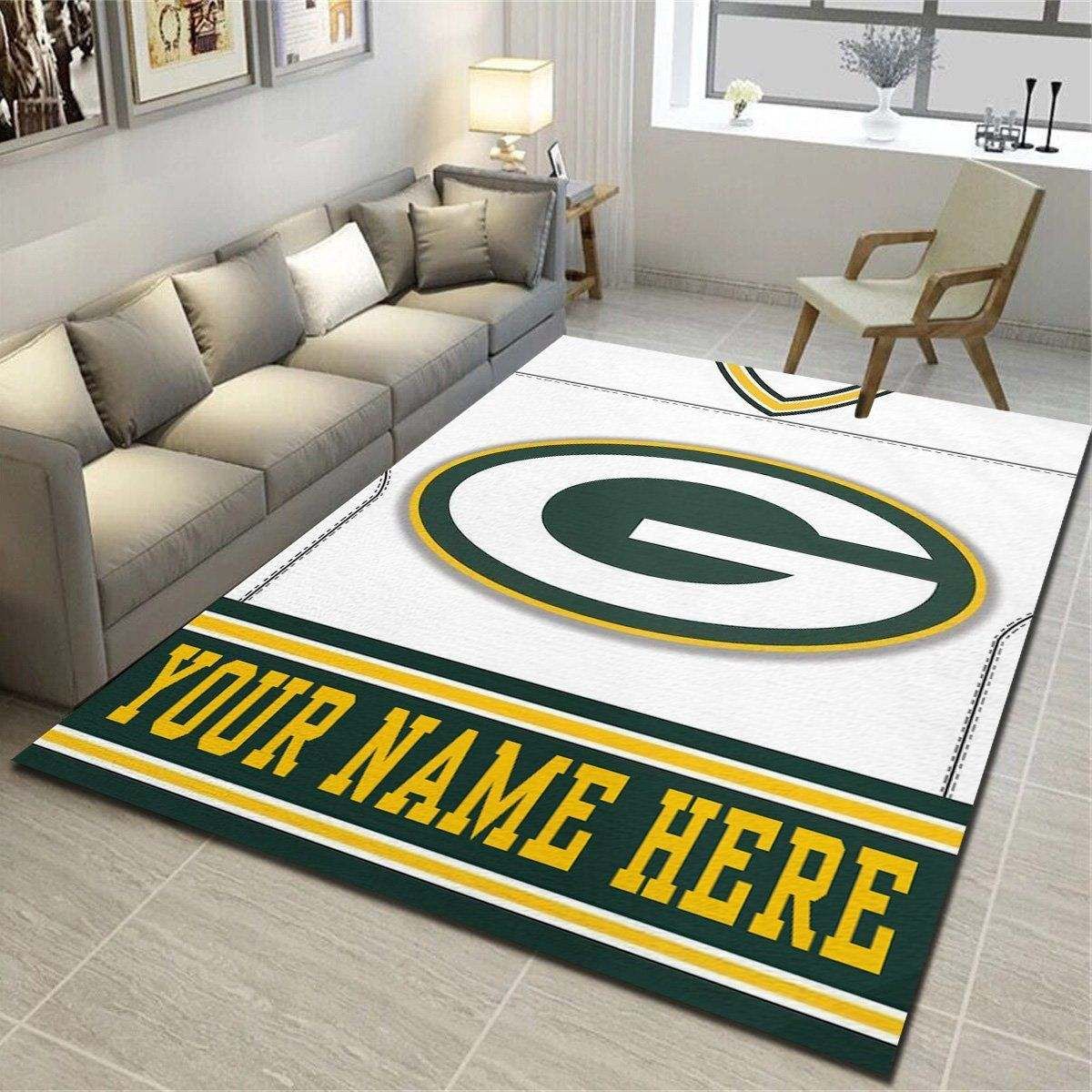 Green Bay Packers Personalized Area Rugs, Team Living Room Bedroom Carpet, Customized Floor Decor