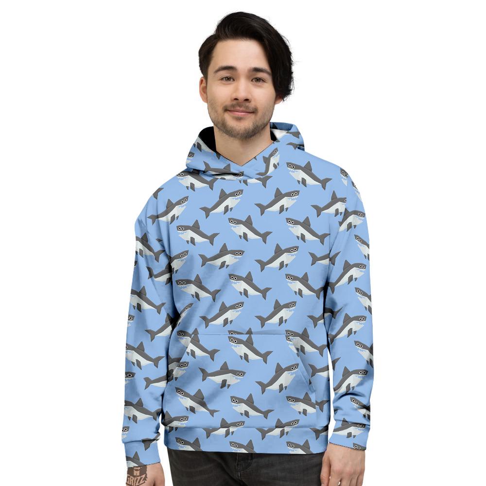 Shark Grey And White Print Pattern Men’S Hoodie