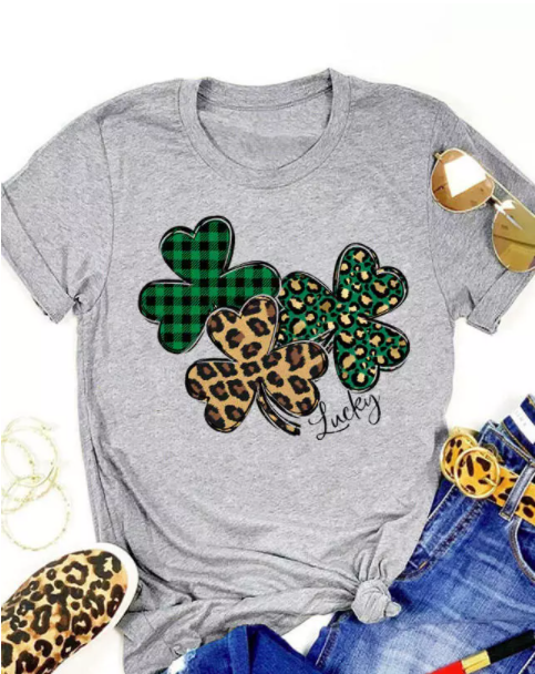 St. Patrick’S Day Lucky Shamrock Leopard T-Shirt Tee