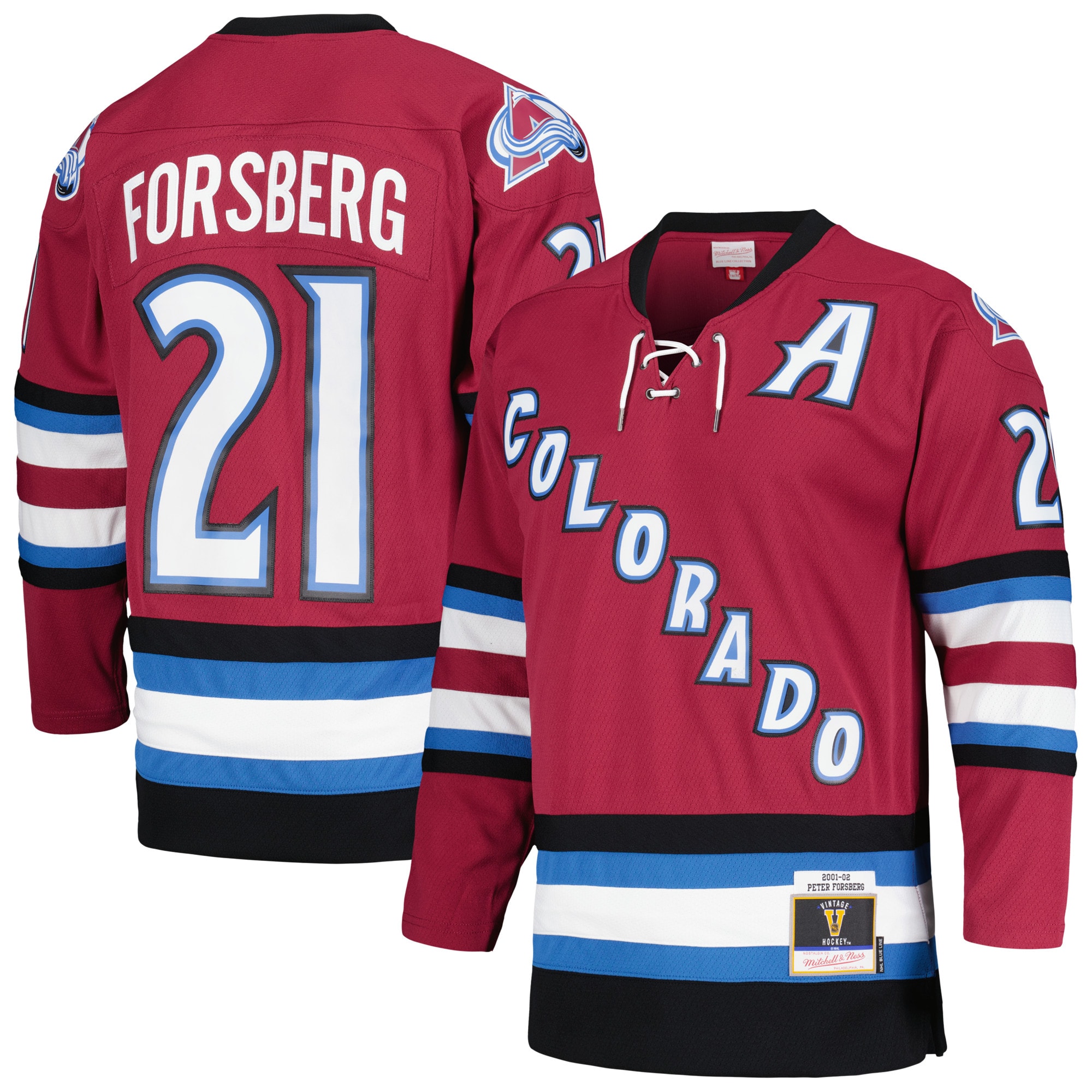 Peter Forsberg Colorado Avalanche Mitchell & Ness 2001/02 Alternate Captain Blue Line Player Jersey – Maroon