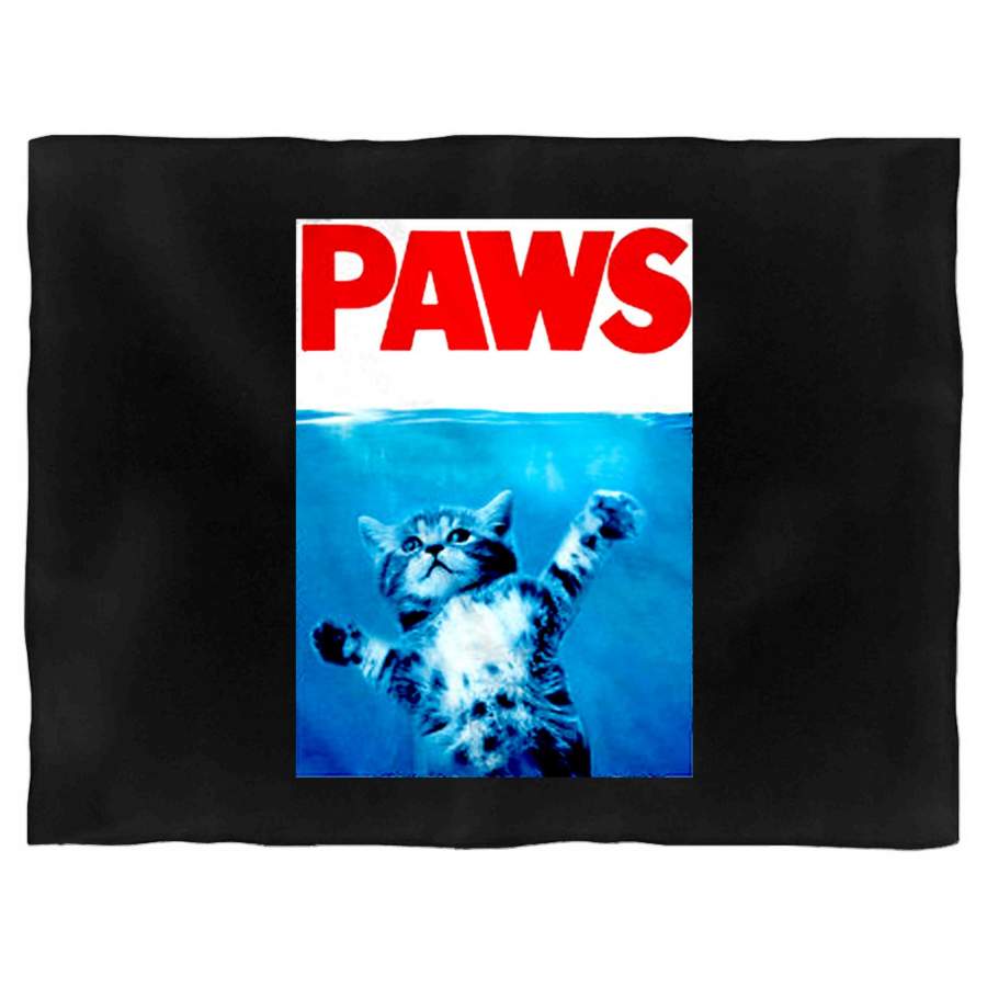 Paws Jaws Movie Kitten Kitty Funny Cute Cat Shark Gift For Him Blanket