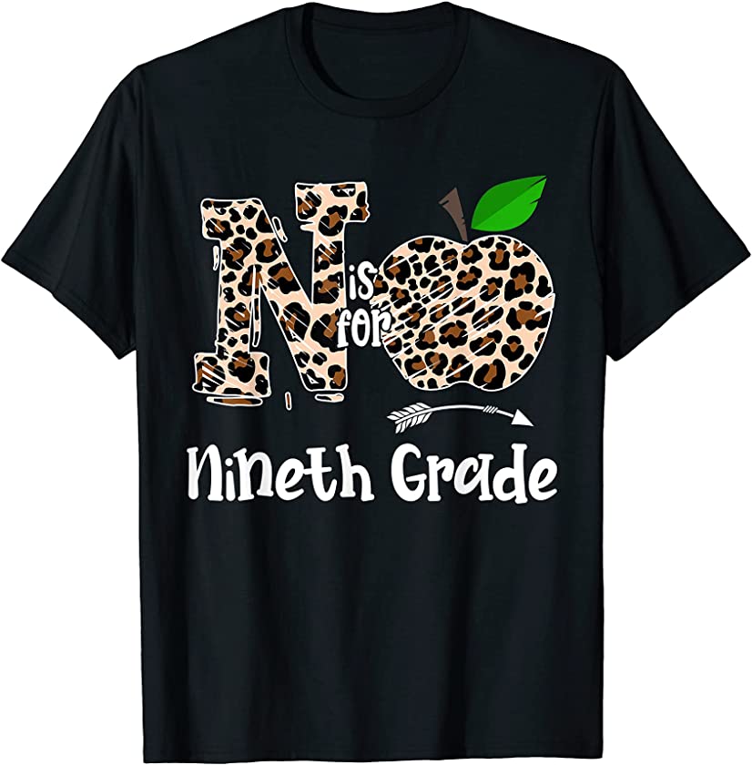 N Is For Nineth Grade Teacher Leopard Apple Funny T-Shirt