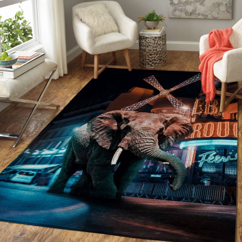 Elephant Walking In Street – Animals Area Rug Carpet