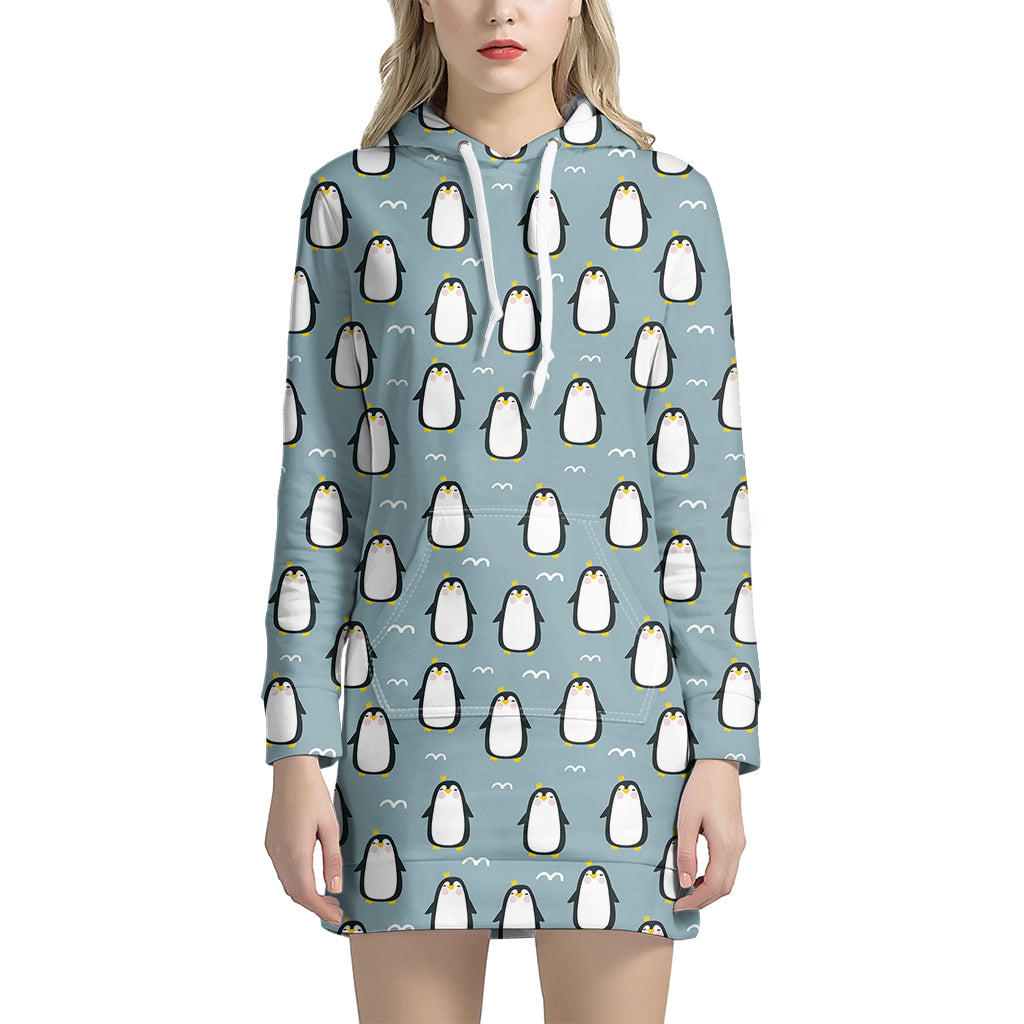 Cartoon Emperor Penguin Pattern Print Women’S Pullover Hoodie Dress