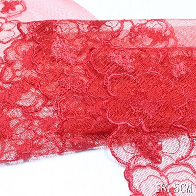 31Yards Beautiful Red Flower Embroidered Mesh Lace Trimmings Dress Accessories Lace Trim Sewing Crafts Fabrics 18.5cm alx