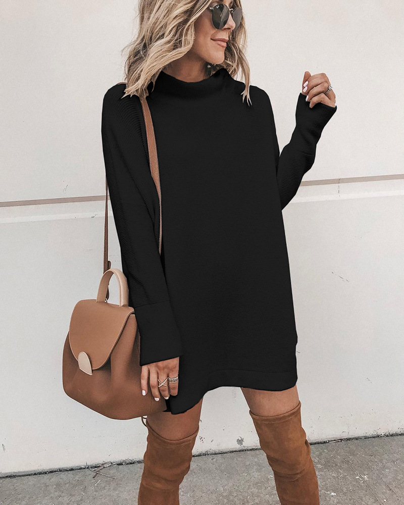 Spring Autumn Casual Turtleneck Solid Long Sleeve Women’s Mini Dress 2021 Fashion Simplicity High Street Straight Ladies Dresses alx