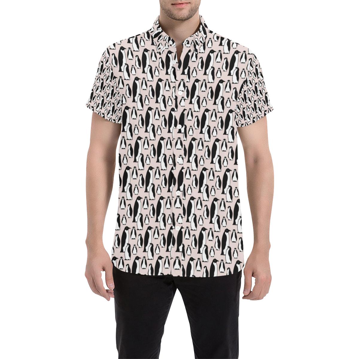 Penguin Themed Men Button Up Shirt