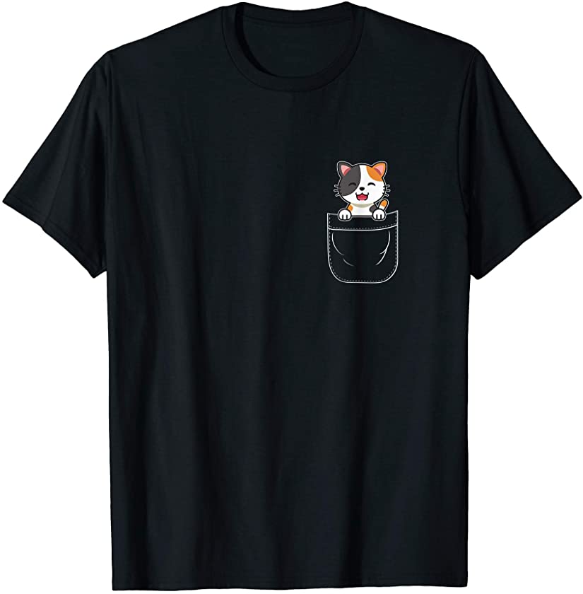 Cute Calico Cat Kitten in Pocket T-Shirt