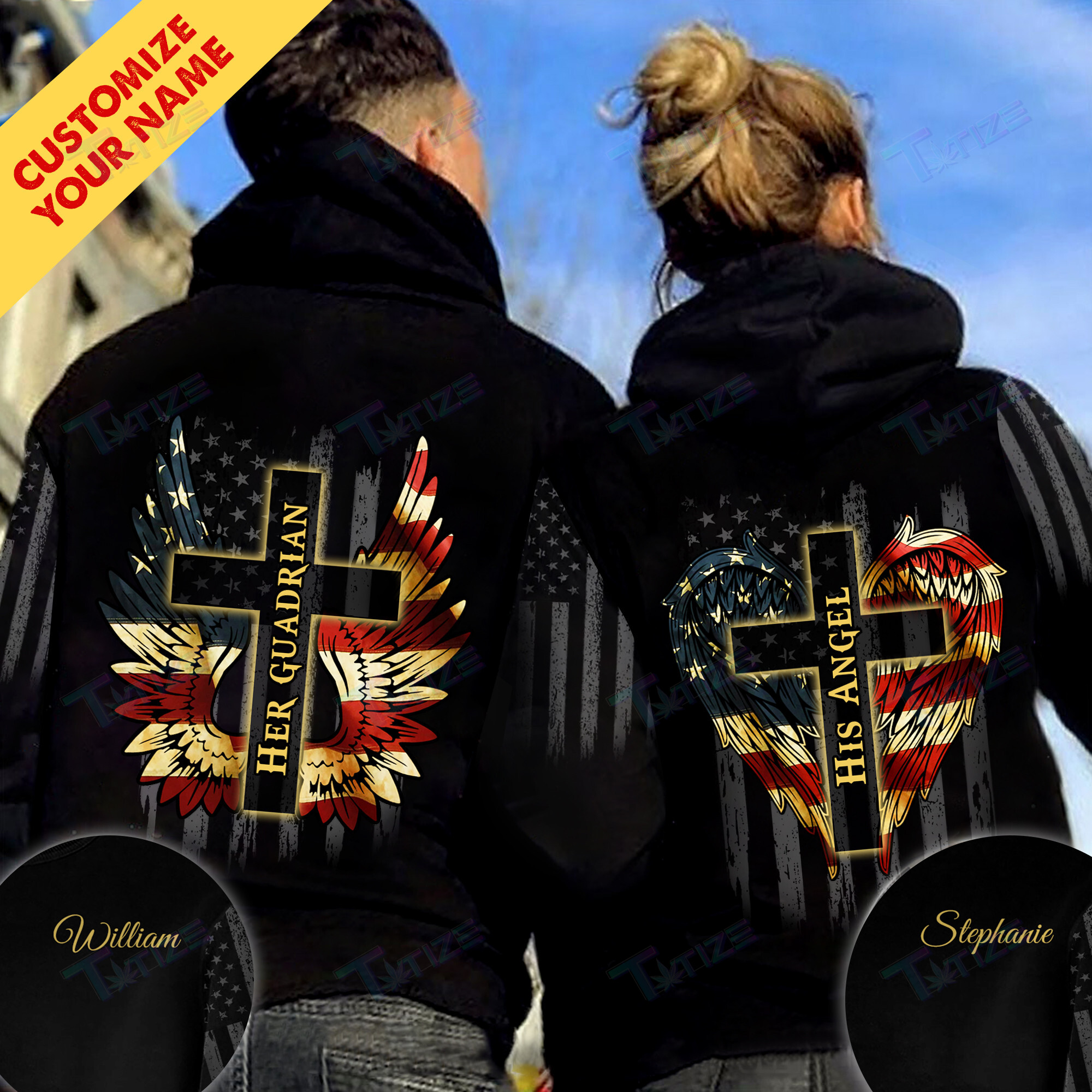 Faith Gifts, Personalized Custom 3D Couple Shirt Guardian Angel Matching Shirt 3D All Over Printed Shirt, Sweatshirt, Hoodie, Bomber Jacket Size S – 5Xl