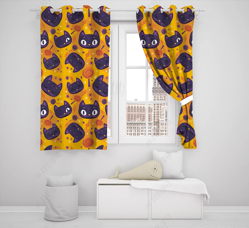 3D Cartoon Animal Cat Yellow Curtains And Drapes Lqh 14