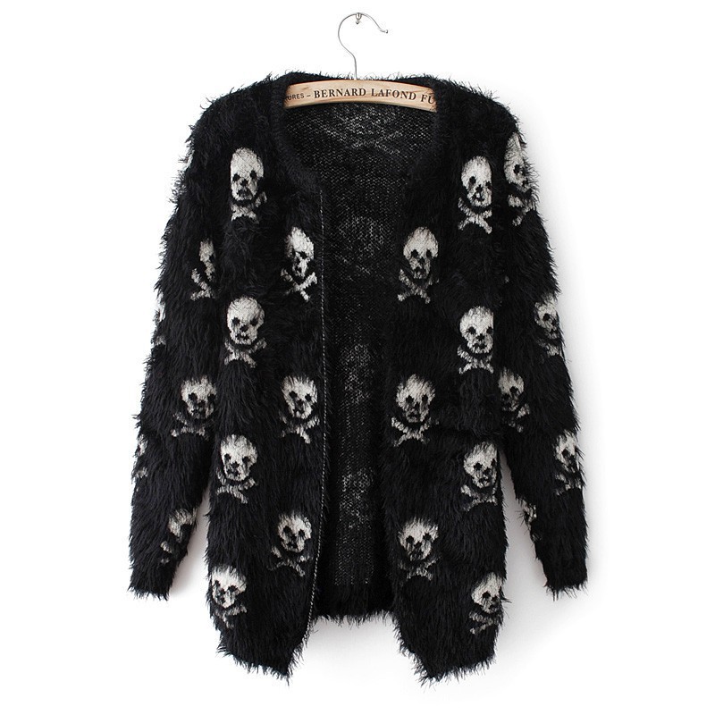 2020 Spring and Autumn New Fashion Sweater Personality Casual Cardigan Sweater Women’s Skull Mohair Sweater Cardigan Jacket alx