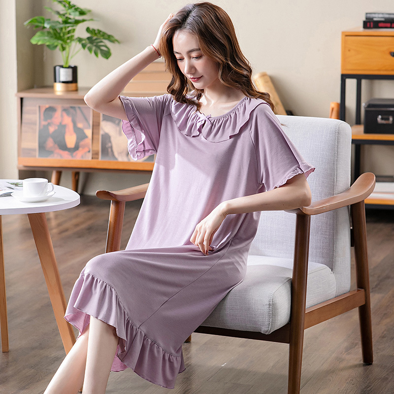 Summer Elegant Lace Night Dress Women Nightgown Big Yards 3XL Sleepshirts Short-sleeve Nightie Nightdress Modal Cotton Sleepwear alx