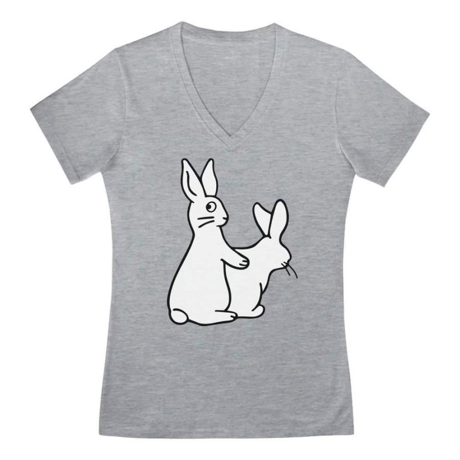 Rude Rabbits Funny Easter Humping Bunnies V-Neck Fitted Women T-Shirt