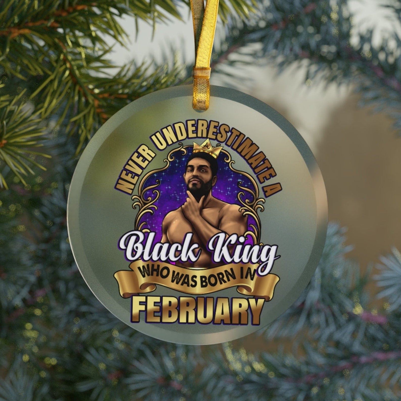 February Black King Glassblack Husbandblack Sonblack Boyfriendblack King Birthday Gifts For Black Men Holiday Blm Christmas Ornament