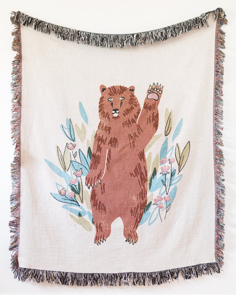 Waving Bear Vintage Retro Style Couch Sofa Blanket,  Woven Throw Blanket Home Decor