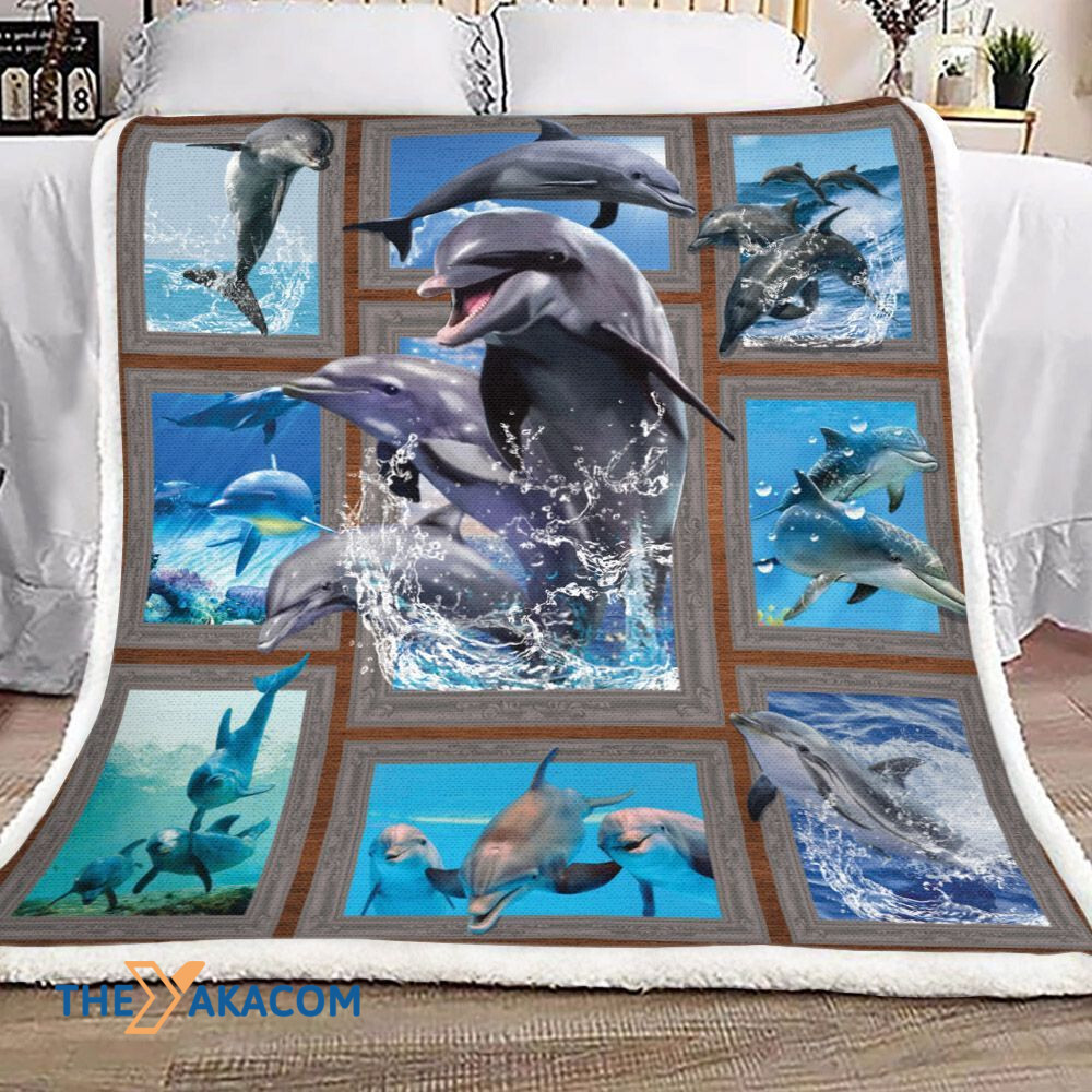 3D Huge Dolphin Swimming Under The Blue Ocean Fleece Sherpa Throw Blanket