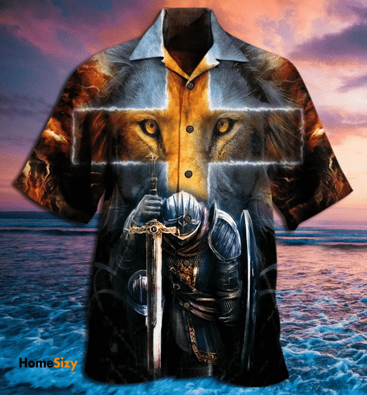 Warrior Of Christ Lion Cross Hawaiian Shirt 3D Hawaiian Shirt