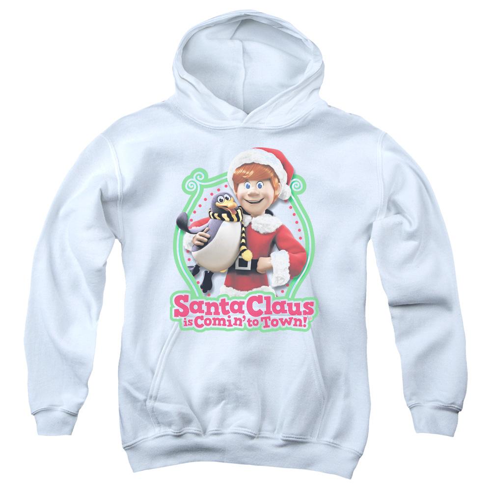 Santa Claus Is Comin To Town Penguin Kids Youth Hoodie White