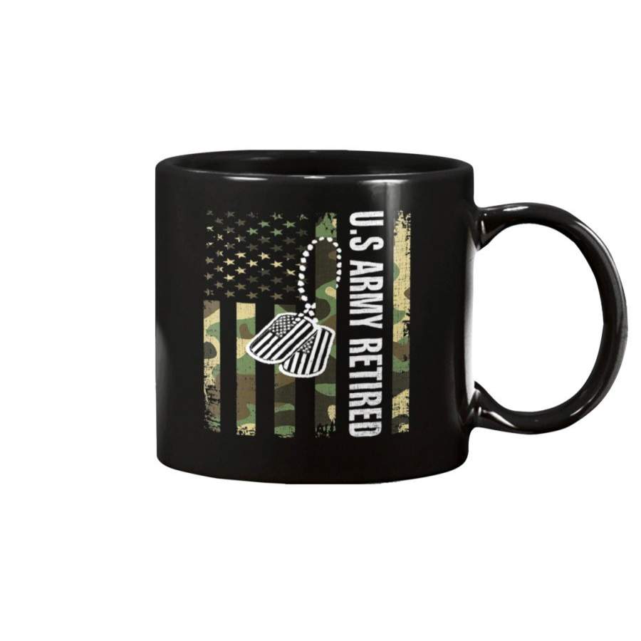 Vintage Camo Us Army Retired American Flag Gift Veteran Day Mug