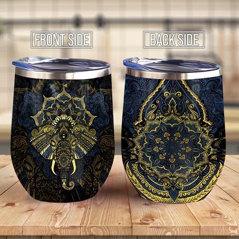 Mandala Elephant Gold Mandala Wine Tumbler Elephant Lovers Gift Wine Tumbler Personalized Tumblers Mug Custom Wine Tumbler Gift Idea