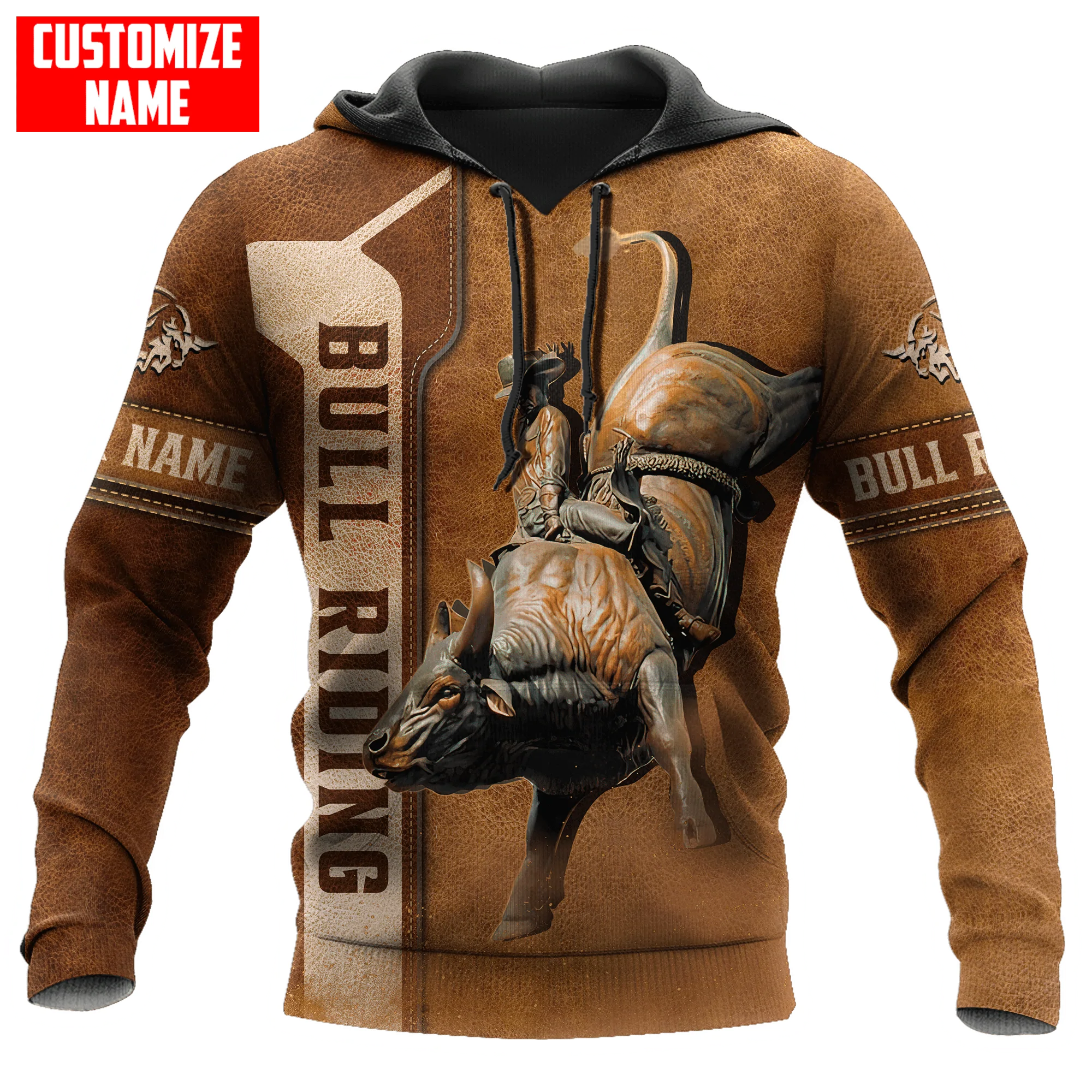 Personalized Bull Riding Brown Hoodie